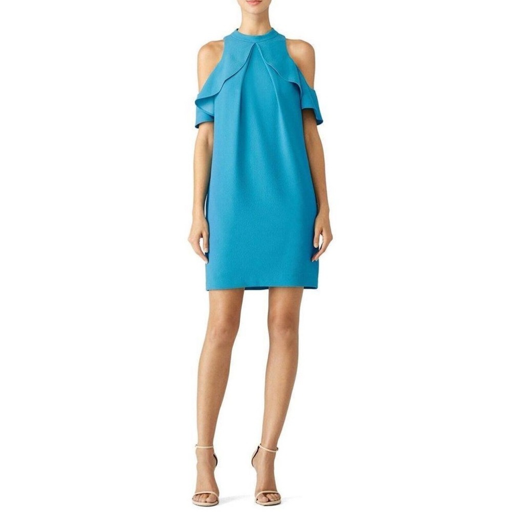 Trina Turk Womens Party Dress Size 2 Blue Amado Cold Shoulder Summer Daytime